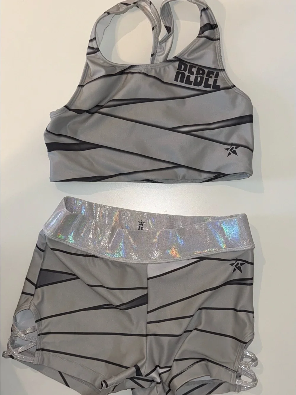 Rebel Girls' Gray Holographic Waistband Sports Bra & Shorts Set - Picture 1 of 1